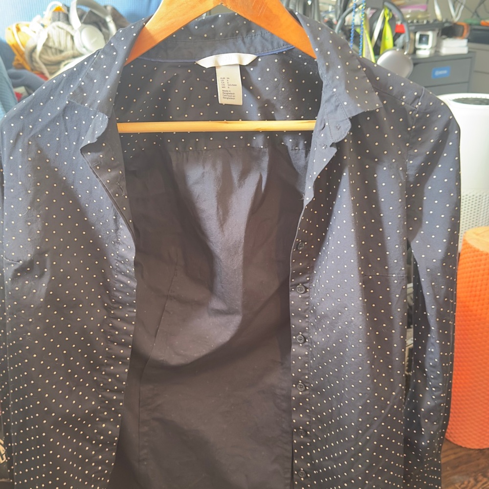 H&M Navy Shirt with White Polka Dots
